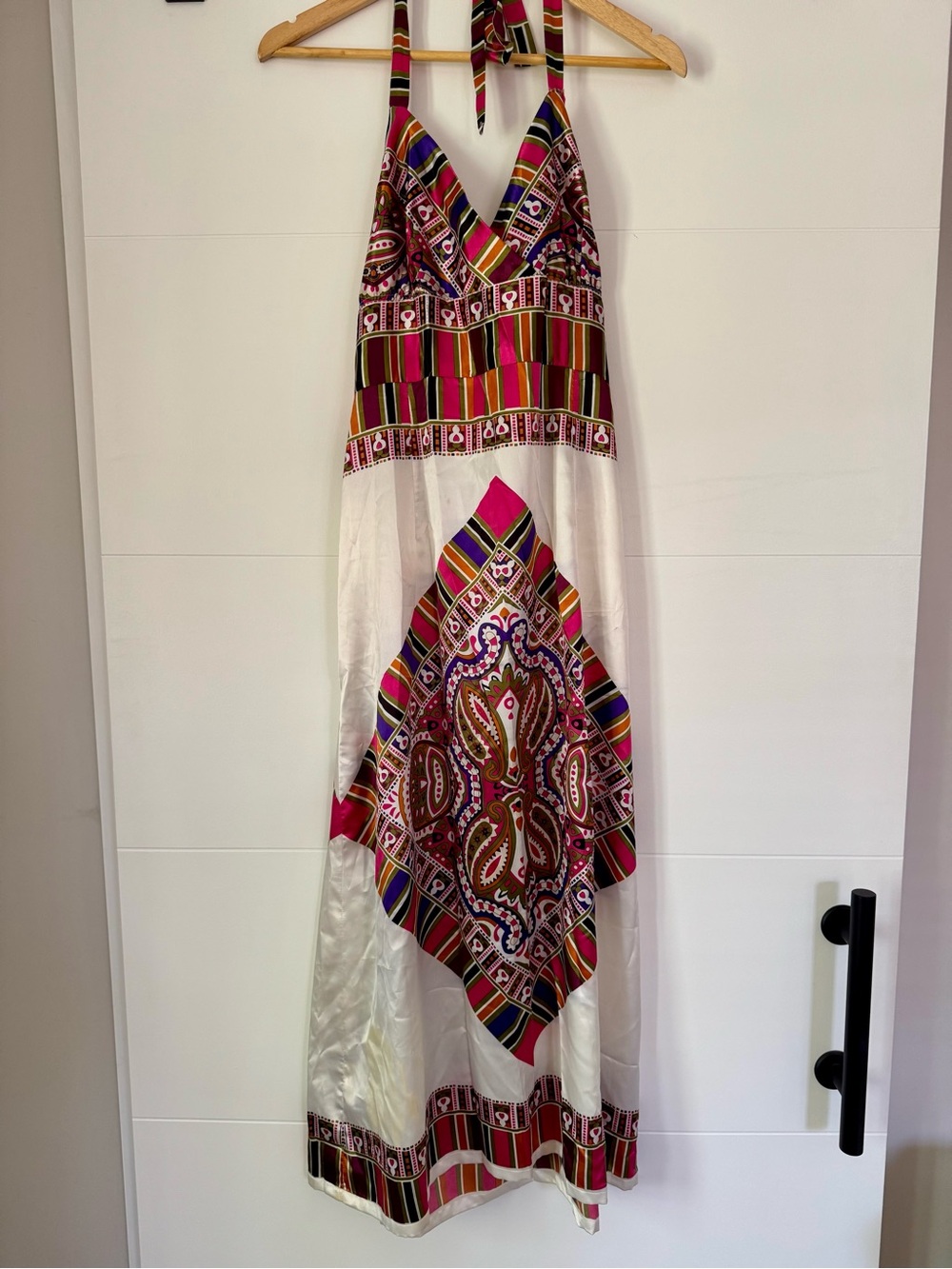 Multicolor Halter Maxi Dress with Paisley & Stripe Print